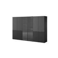 KLEIDERSCHRANK ZEN (Modular, Schwarz Matt, Schwarz & Geriffeltes Glas Flutes, 6-türig) - Schwarz, Holz/Holzwerkstoff (303/200/51cm) - Ravio