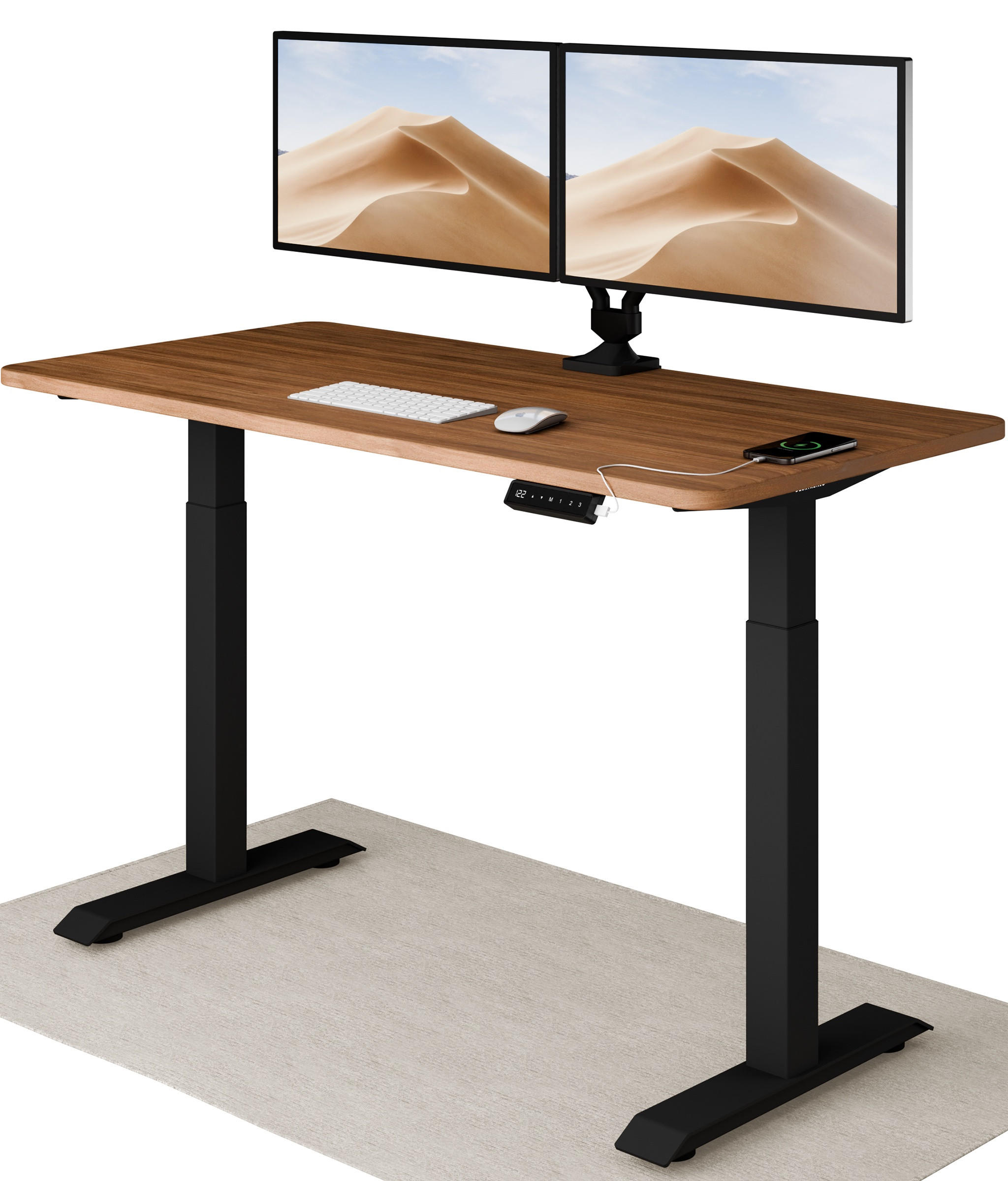 SCHREIBTISCH Elektrisch Höhenverstellbarer HomeOne 140x70cm Schwarz/Walnuss mit Memory-Funktion, Anti-Kollisions Technologie - Walnussfarben/Schwarz, Holzwerkstoff (70/140/72cm) - Desktronic