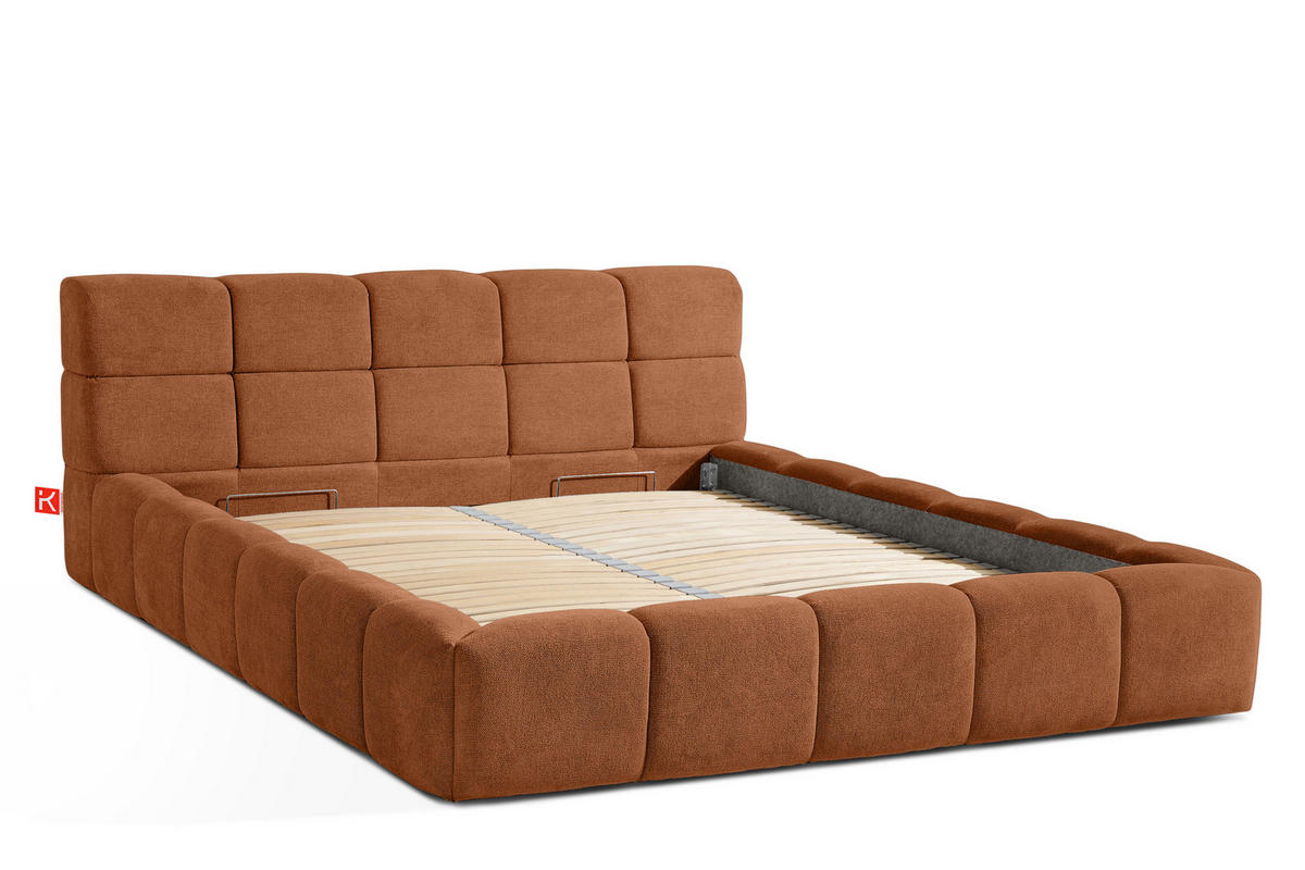 POLSTERBETT AERI 140/160/180/200 mit Rahmen und Bettkasten, orange - Orange, Holz/Holzwerkstoff (180/200cm) - KONSIMO®