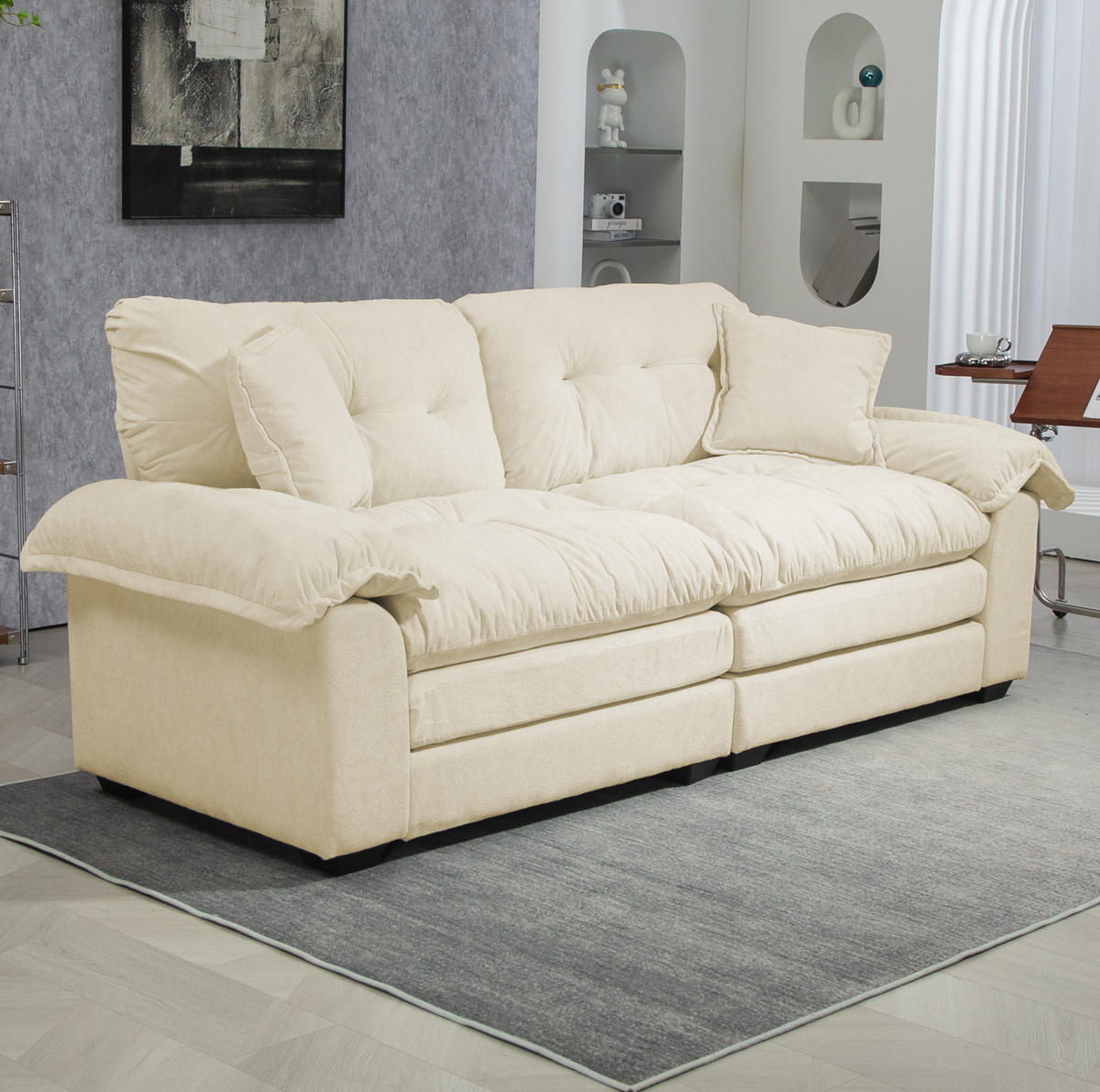 SOFA mit tiefem Sitz 214 x 89 x 93 cm Chenille Beige 2-Sitzer - Beige, Kunststoff (214/93/89cm) - Meubliv