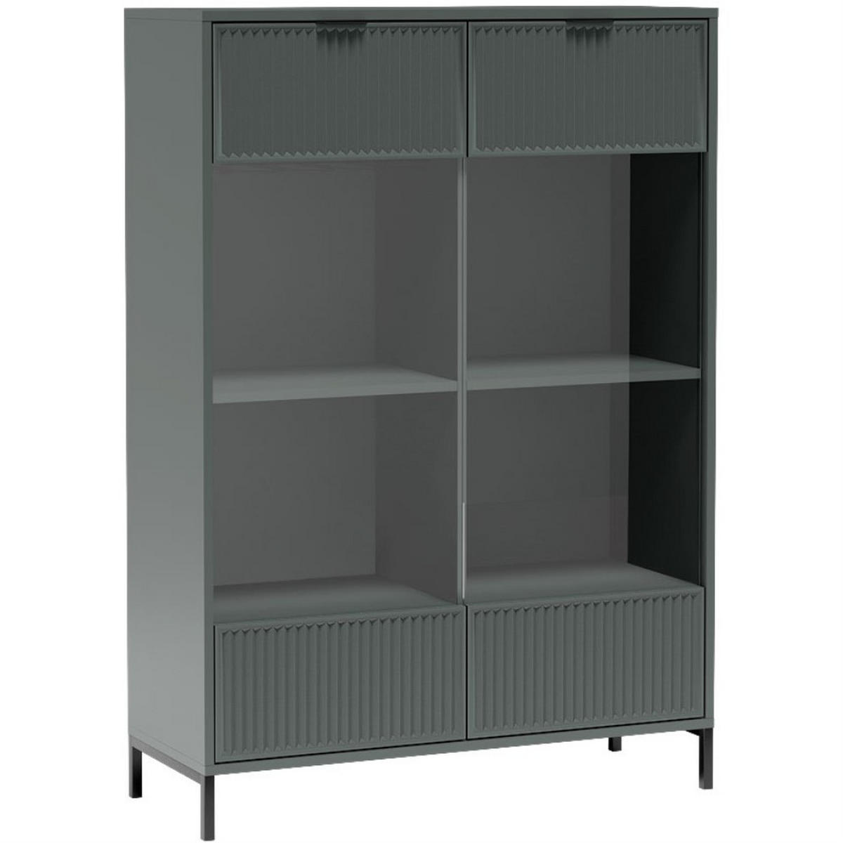 VITRINE Linna mit Schublade 105 cm dunkelgrün - Dunkelgrün/Schwarz, Holzwerkstoff/Metall (105/150/41cm) - Beautysofa
