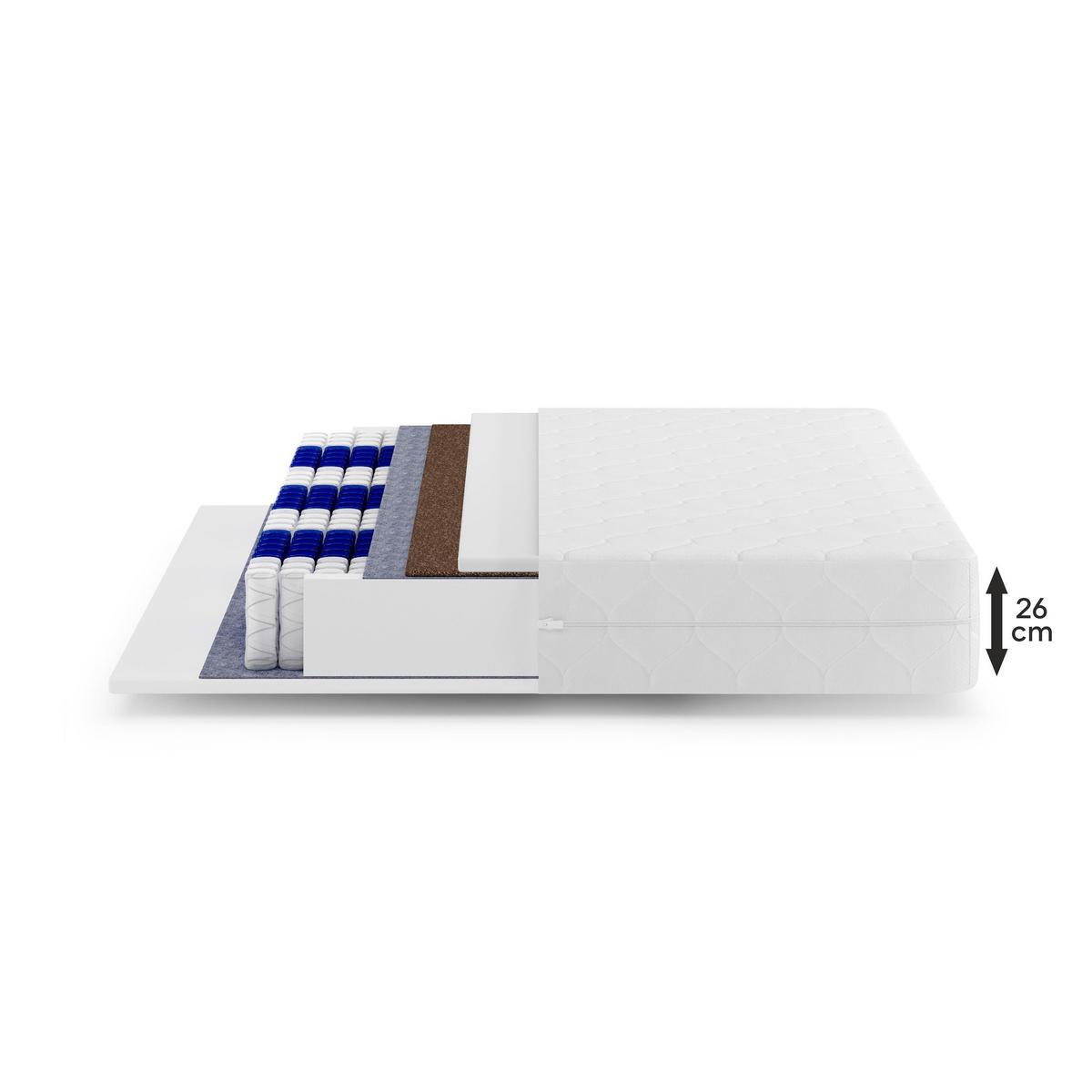 TASCHENFEDERNKERNMATRATZE Mediro Core 26 cm, Hoch-Elastischer-Schaum, H2/H3, 120x200 - Weiß, Kunststoff (120/200cm) - Beautysofa