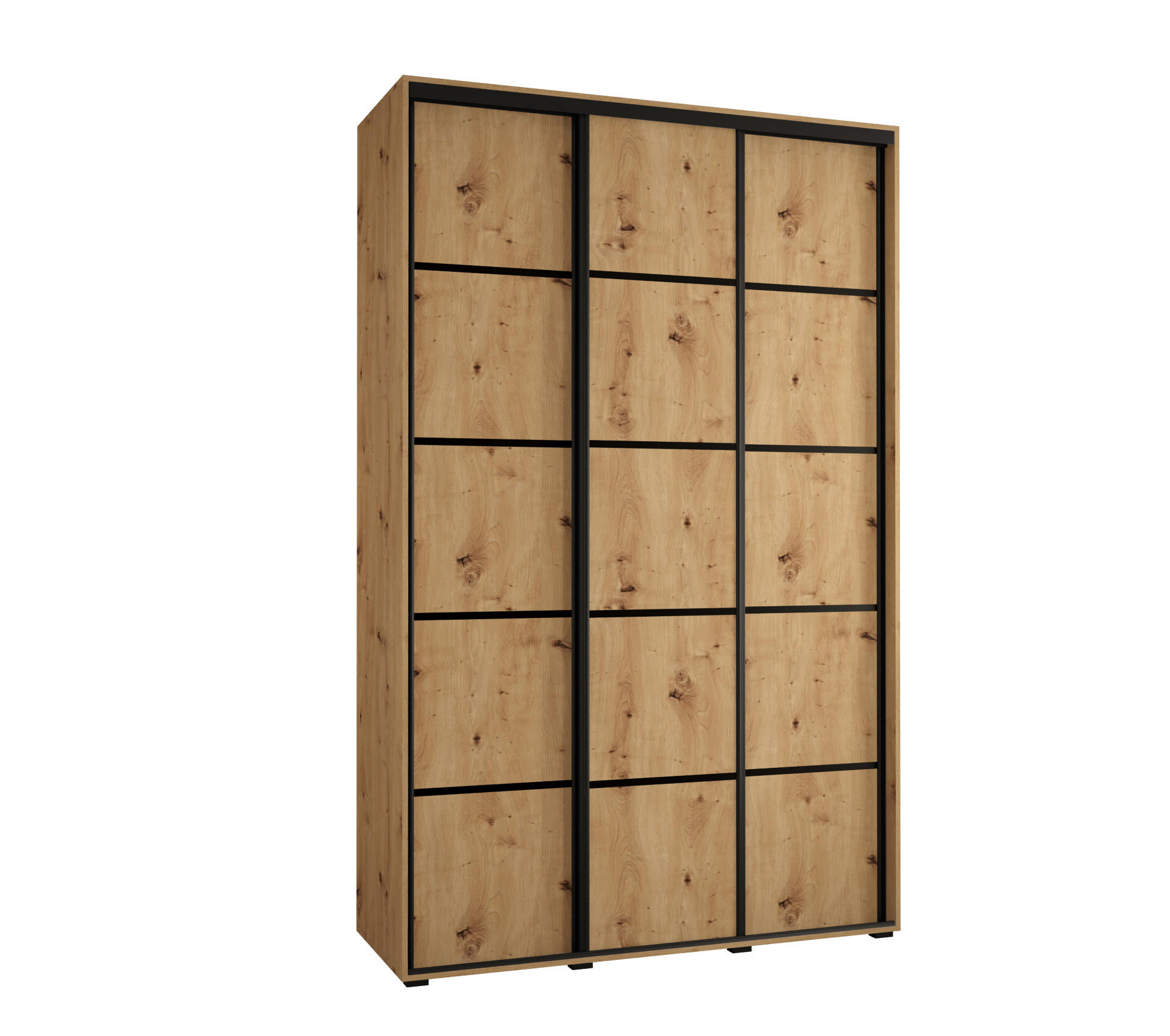 SCHWEBETÜRENSCHRANK 235,2/150/60 3-türig - Schwarz/Eiche Artisan, Holz/Metall (150/235/60cm) - Abiks Möbel