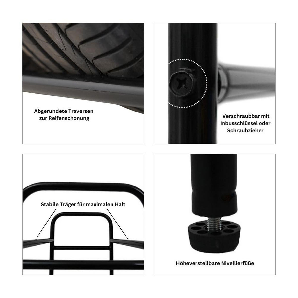REIFENREGAL Carrero 104x55x40 cm bis zu 4 Reifen auf 2 Ebenen Schwarz - Schwarz, Metall (55/104/40cm) - PROREGAL
