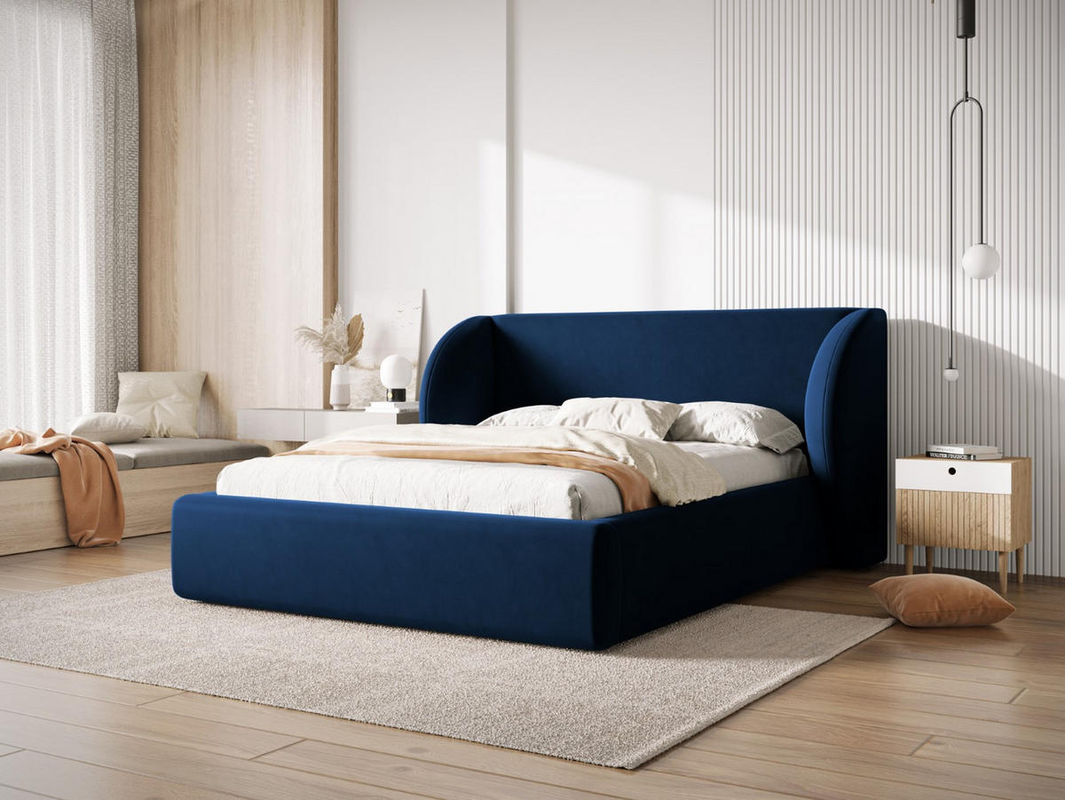 BETT mit Bettkasten und Kopfteil Miley aus Samt königsblau 200x200cm - Blau, Textil (200/200cm) - Micadoni