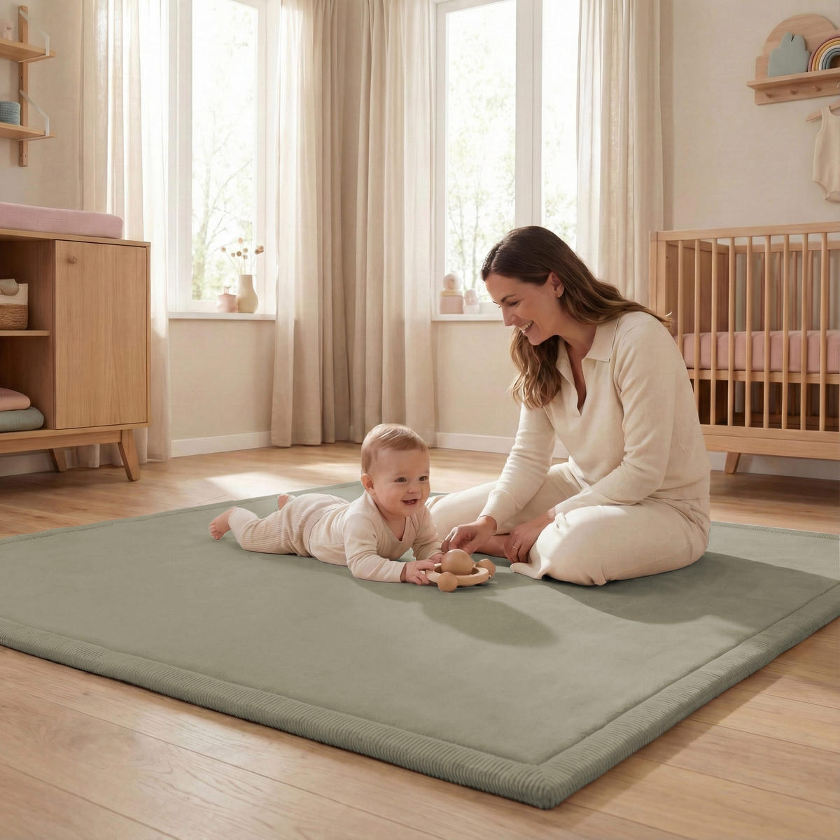 KRABBELTEPPICH samtweich & kuschelig - Schilfgrün 200x200cm - Grün, Textil (150/100cm) - Sanosoft