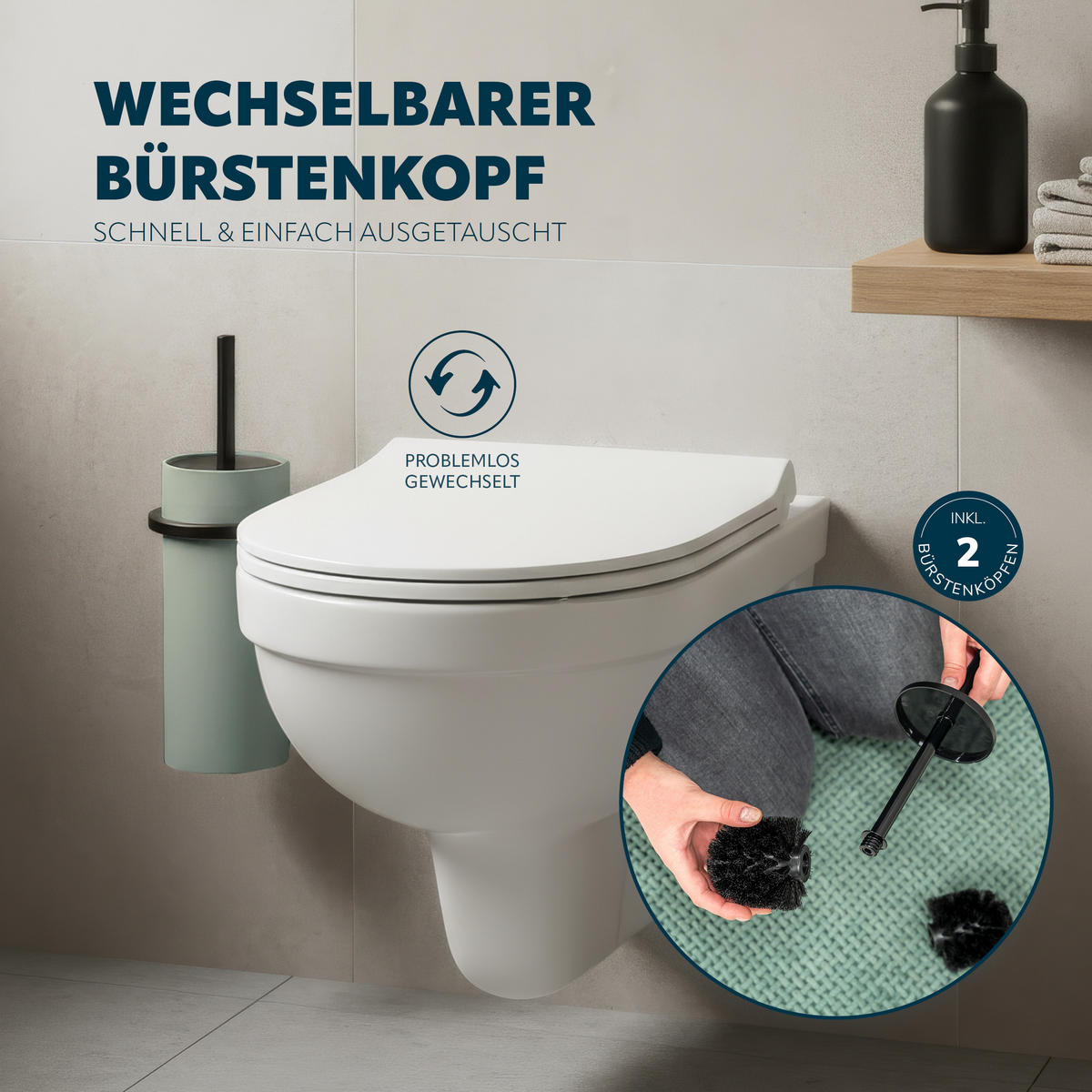 WC-GARNITUR SAVONA, salbei, Kunststoff - Salbeigrün, Kunststoff (12/36.5/13cm) - bremermann