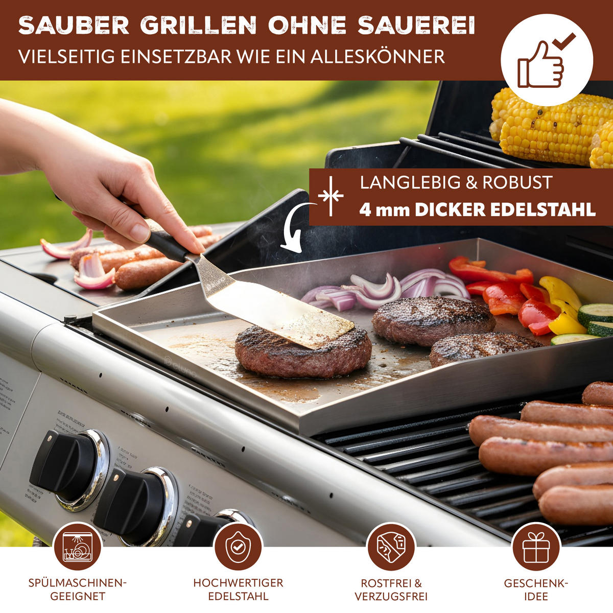 PLANCHA-SET aus Edelstahl - Edelstahlfarben, Metall (30/4/40cm) - eluno