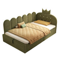 DENNÍ postel 90/200 cm zelená ze sametu s úložným prostorem a korunkovým čelem - zelená barva, kompozitní dřevo (90/200cm) - OKWISH