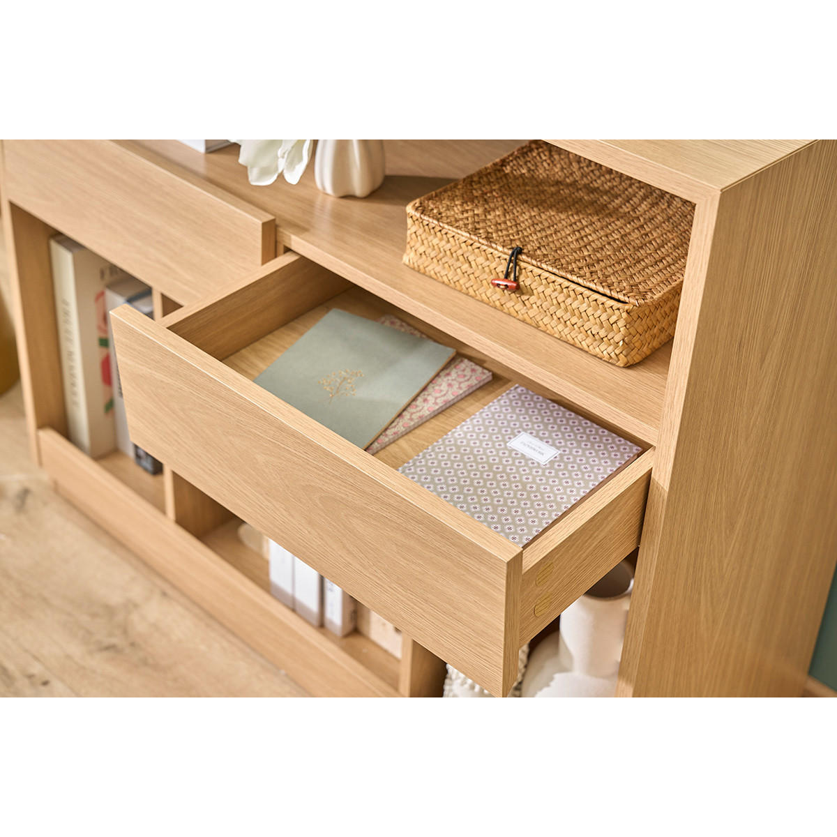 KONSOLE mit Schubladen in heller Eichenholzoptik L100 cm RUBINA - Eiche Bianco, Holz (100/39.5/85.5cm) - Miliboo
