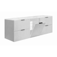 BADMÖBEL-SET MIT WÄSCHEKORB: Weiß / Platte Marmor Bianco, Griffe Schwarz, 160 x 46 x 57 cm - Creme/Weiß, Holzwerkstoff (160/57/46cm) - 3XE LIVING