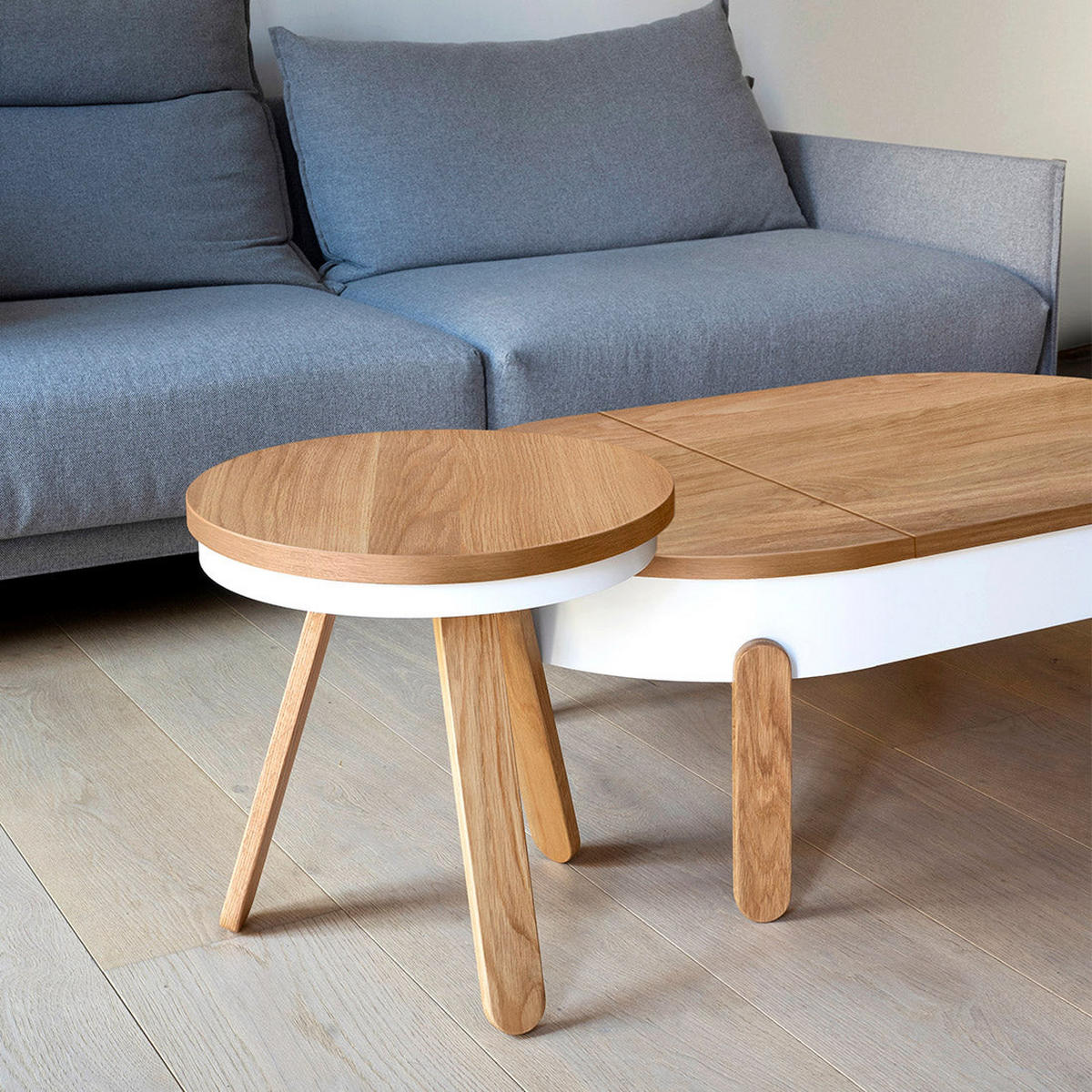 BEISTELLTISCH Batea S mit Tablett - Eichefarben/Weiß, Holz (42/42/42cm) - Woodendot