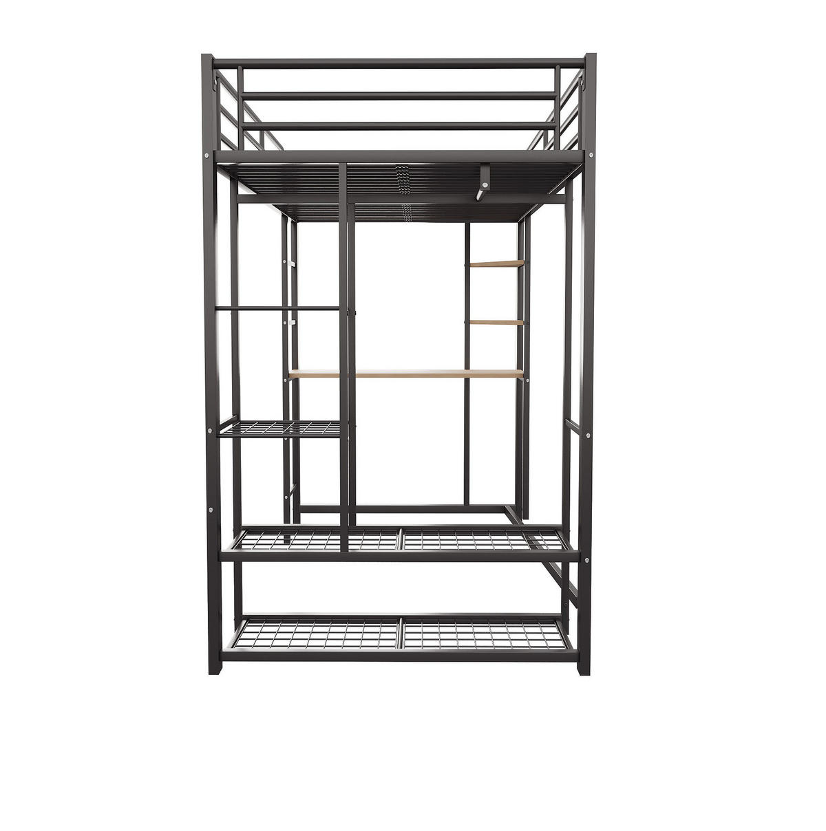 HOCHBETT 90/200 cm mit Leiter, Schreibtisch, Regal und Kleiderstange, Metall/MDF, Schwarz - Schwarz, Metall (90/200cm) - Redom