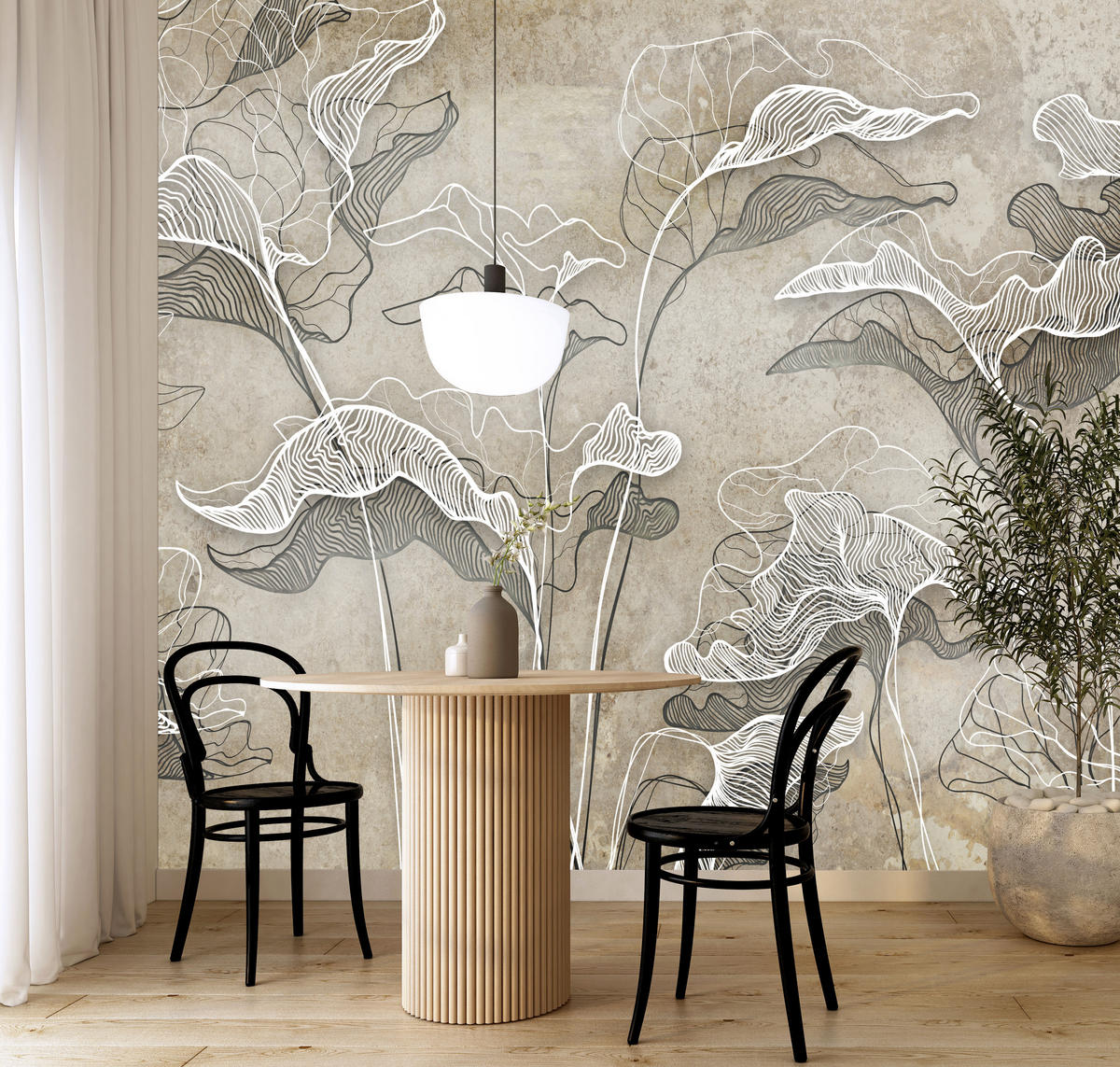 FOTOTAPETE Abstrakte Blätter Beton Optik 350x256 - Beige/Braun, Papier (350/256cm) - Muralo