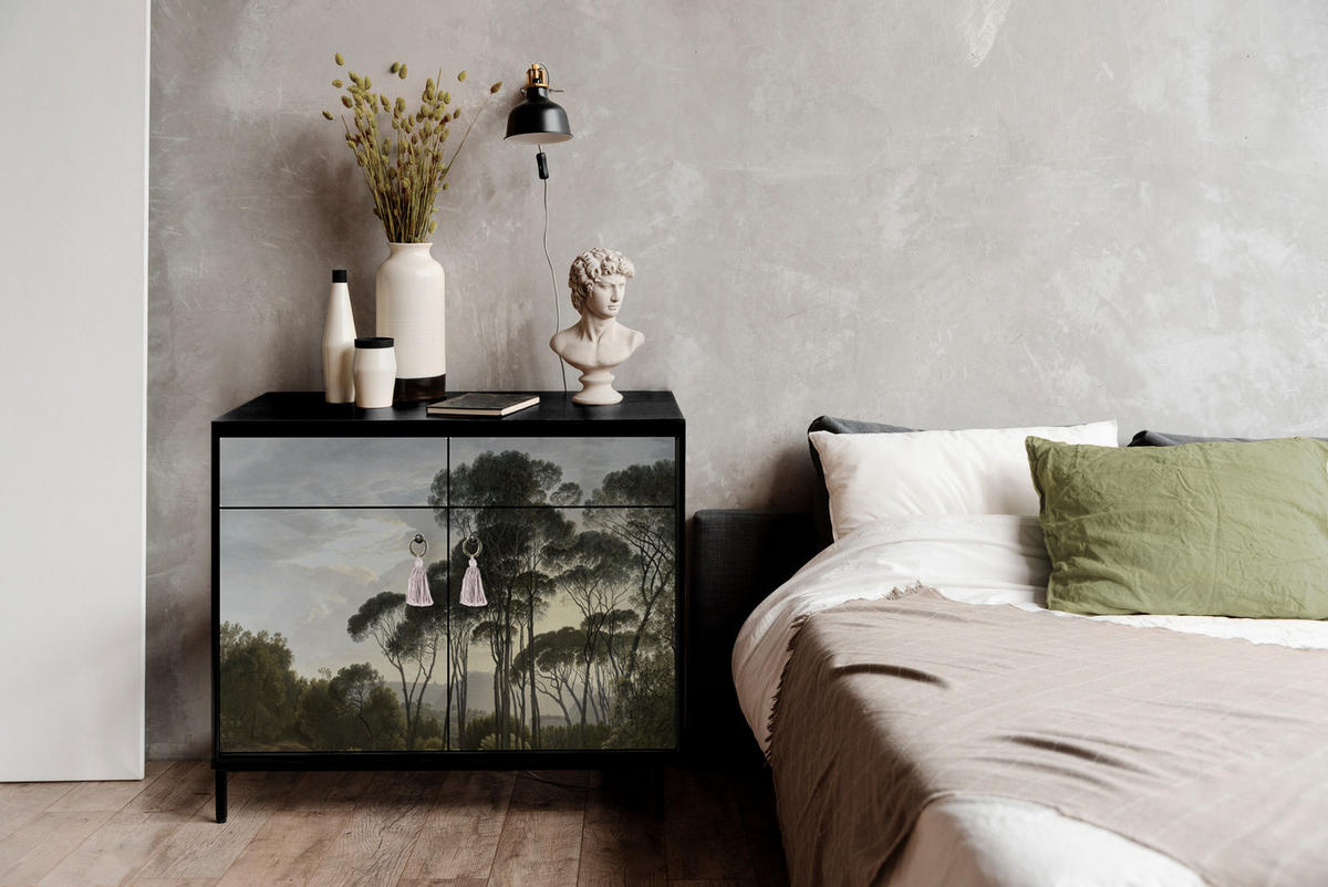 SIDEBOARD MDF 2 Türen und 2 Schubladen mit Walddruckmuster ALISE HENDRICK - Blaugrau/Multicolor, Holzwerkstoff (45/84/90cm) - RNT By Really Nice Things