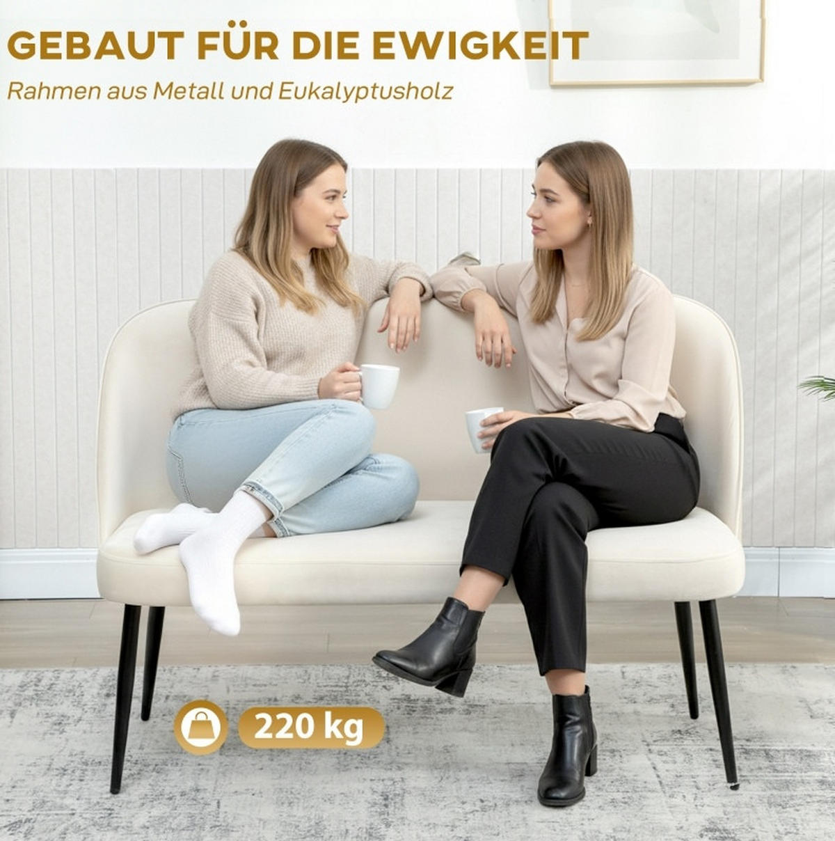 DVOUMÍSTNÁ pohovka 127/63/84,5 cm béžová z kovu s ergonomickým opěradlem a měkkým čalouněním - béžová, kov (63/84.5/127cm) - OKWISH
