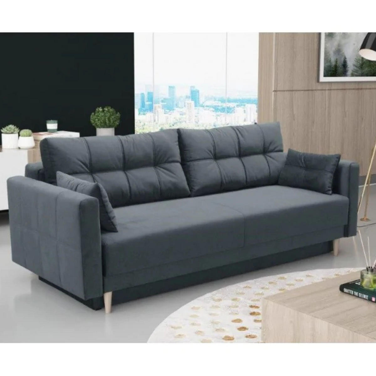 SCHLAFSOFA LEMA, Sofa mit Schlaffunktion und Bettkasten, Farbe: Blau, Veloursstoff - Blau, Textil (216/85/91cm) - Sepro Meble