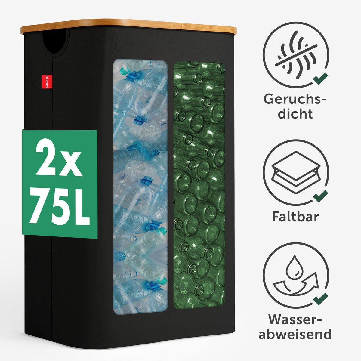 PFANDFLASCHEN-SAMMELBEHÄLTER 150L Schwarz (2 Fächer) - Schwarz, Kunststoff (37/4/57cm) - Blumtal