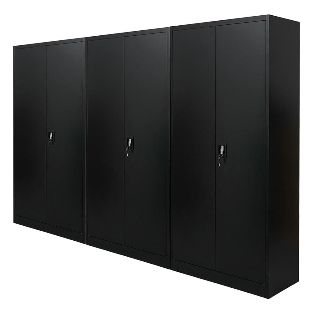 FLÜGELTÜRENSCHRANK Elephant 3er-Set 185x90x40cm 4 Fachböden Fertig aufgebaut Schwarz - Schwarz, Metall (270/185/40cm) - PROREGAL