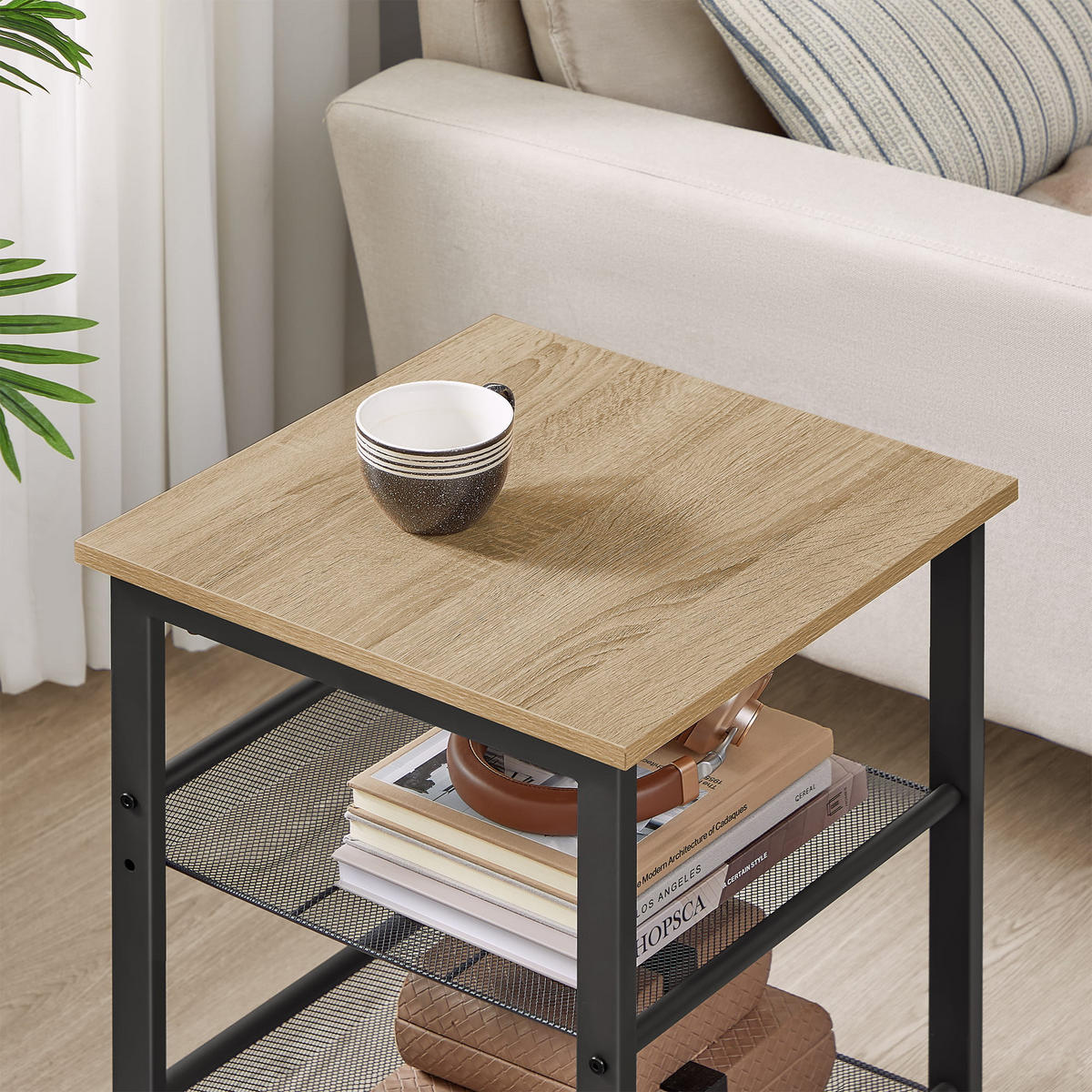 BEISTELLTISCH/NACHTTISCH - Schwarz/Sonoma Eiche, Metall (40/40/55cm) - A2A Home