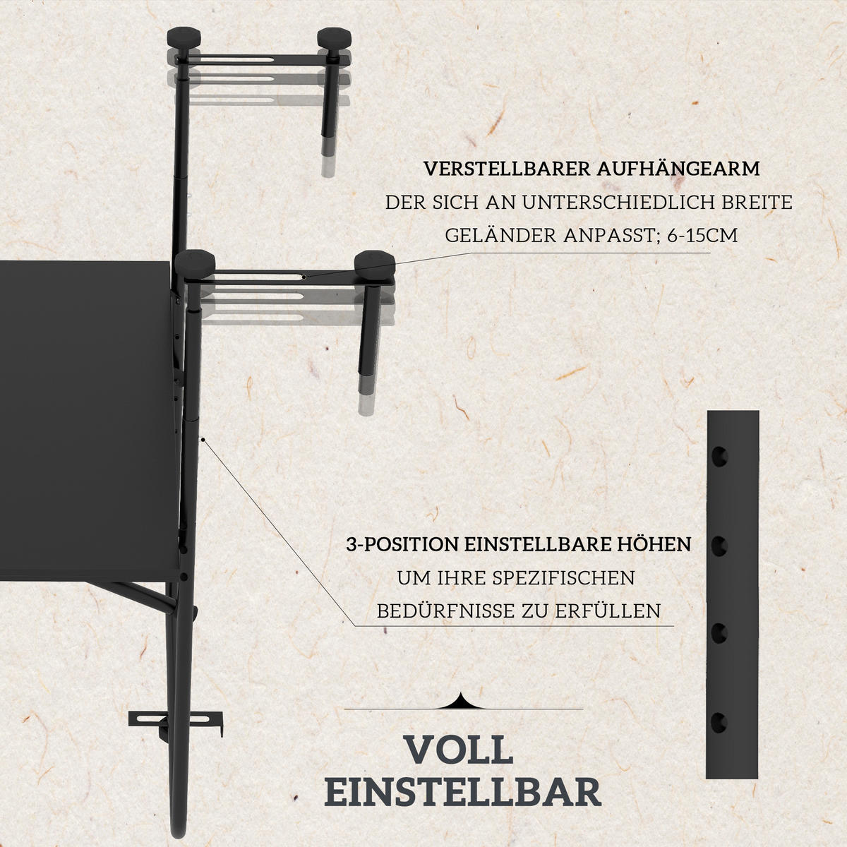 BALKONHÄNGETISCH, Schwarz, Metall - Schwarz, Metall (62/60/85.5cm) - Outsunny