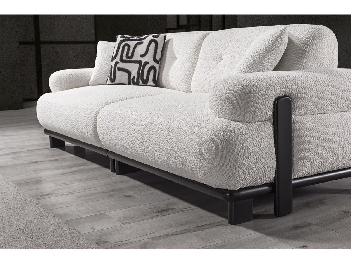 SOFA Panda 3-Sitzer Webstoff Creme - Creme, Holz/Textil (240/82/105cm) - Villa Möbel