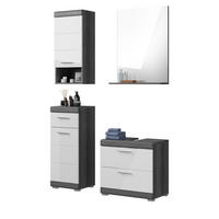 BADMÖBEL-SET weiß Hochglanz, grau 4-teilig 112 cm, Kombination mit viel Stauraum - Weiß Hochglanz/Grau, Holzwerkstoff (112/191/34cm) - Inn.Furn