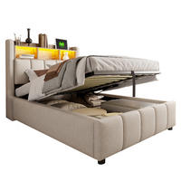 POLSTERBETT mit Stauraum, LED und USB 90x200 cm Beige - Beige, Metall (90/200cm) - Meubliv