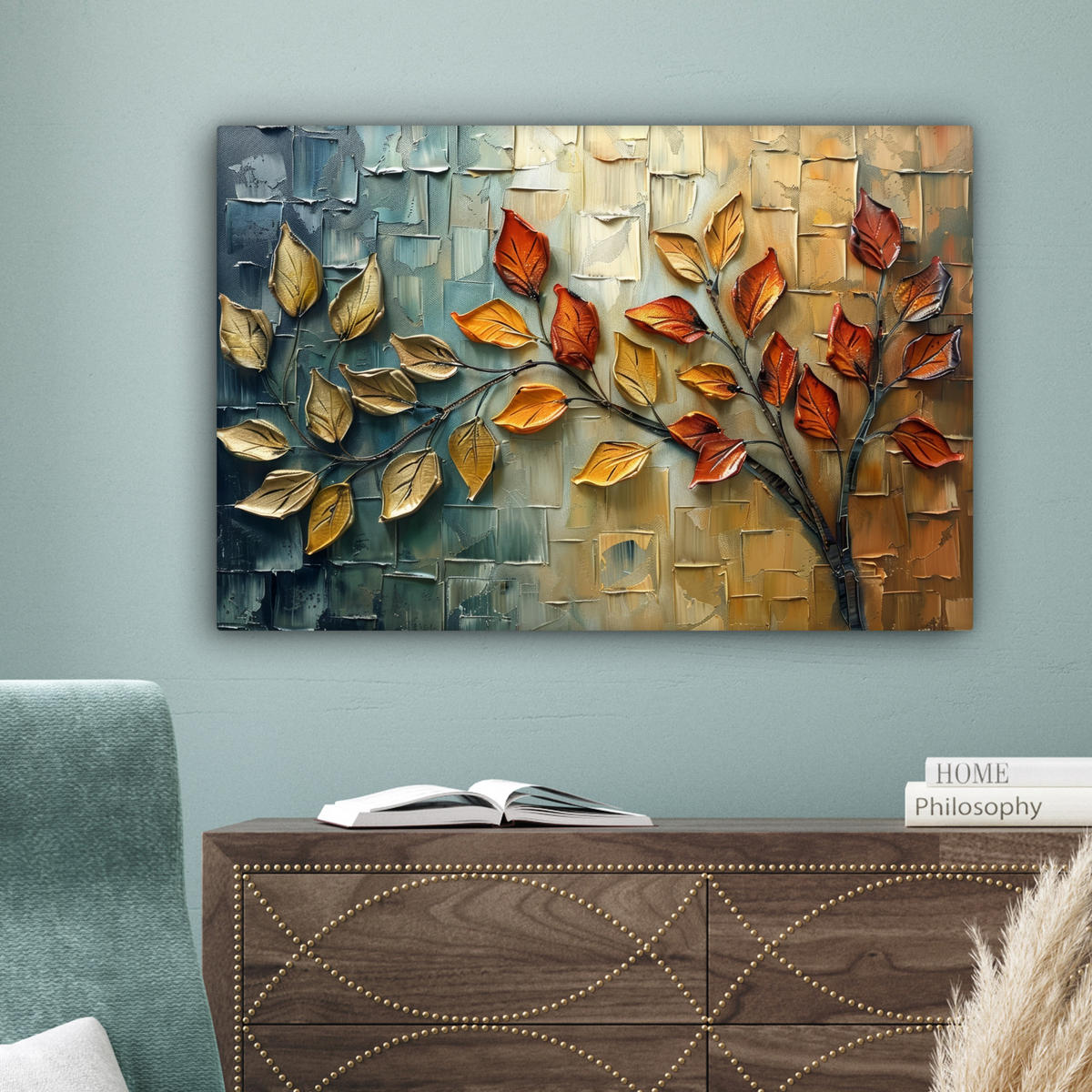 LEINWANDBILD Baum - Abstrakt - Natur - Kunst Gemälde 60x40 cm - Goldfarben, Textil (60/40cm) - MuchoWow