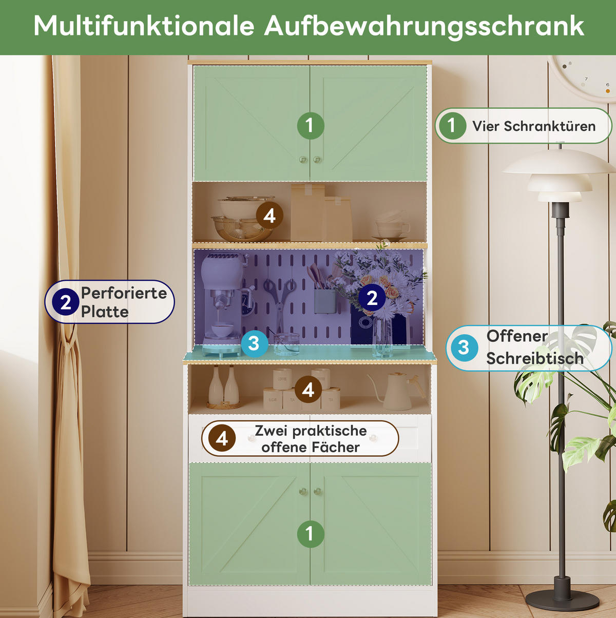 HIGHBOARD 80/40/175 cm mit 4 Türen, 2 Schubladen & offenem Mittelbereich - Weiß, Holzwerkstoff (80/175/40cm) - BEAOK