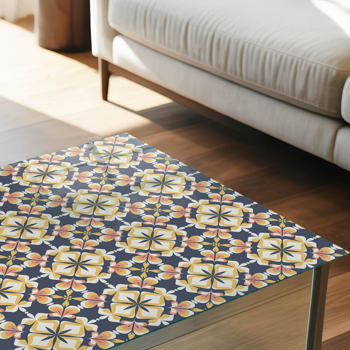 TISCHPLATTE 50x50 cm – Blumensymmetrie - Grau, Glas (50/50/0.4cm) - Wallfluent