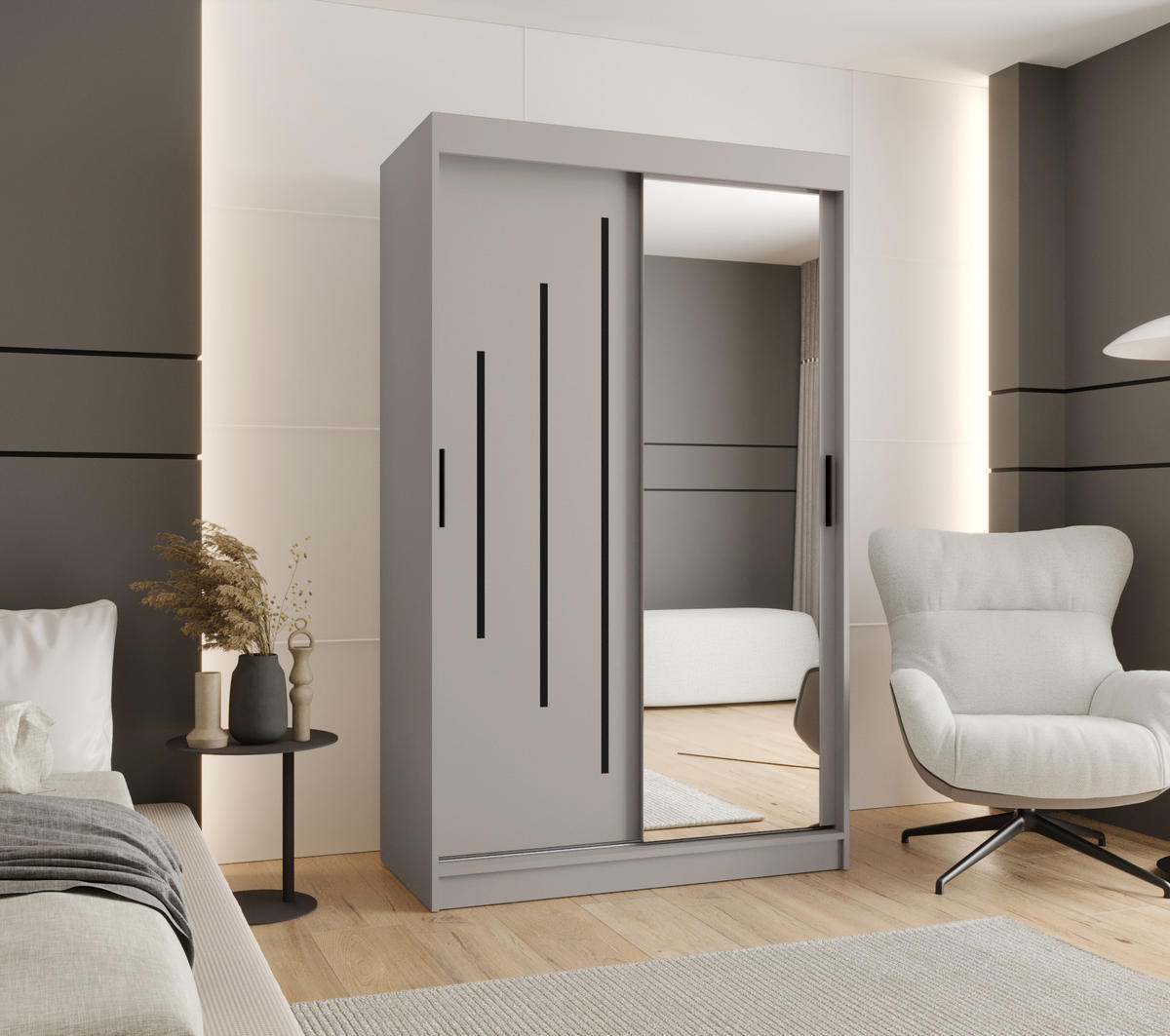 ŠATNÍ skříň s posuvnými dveřmi 200/120/62 2dveřová - černá/kašmírová, dřevo/plast (120/200/62cm)