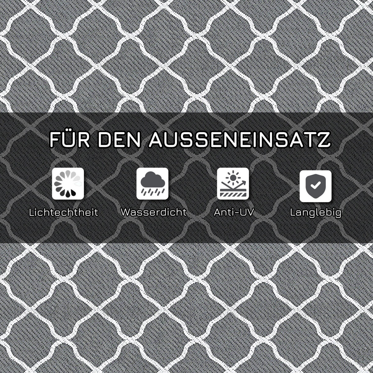 OUTDOOR Teppich robuster Wetterfest Outdoorteppich Carpet mit Netzmuster - Grau, Kunststoff (182/274cm) - Outsunny