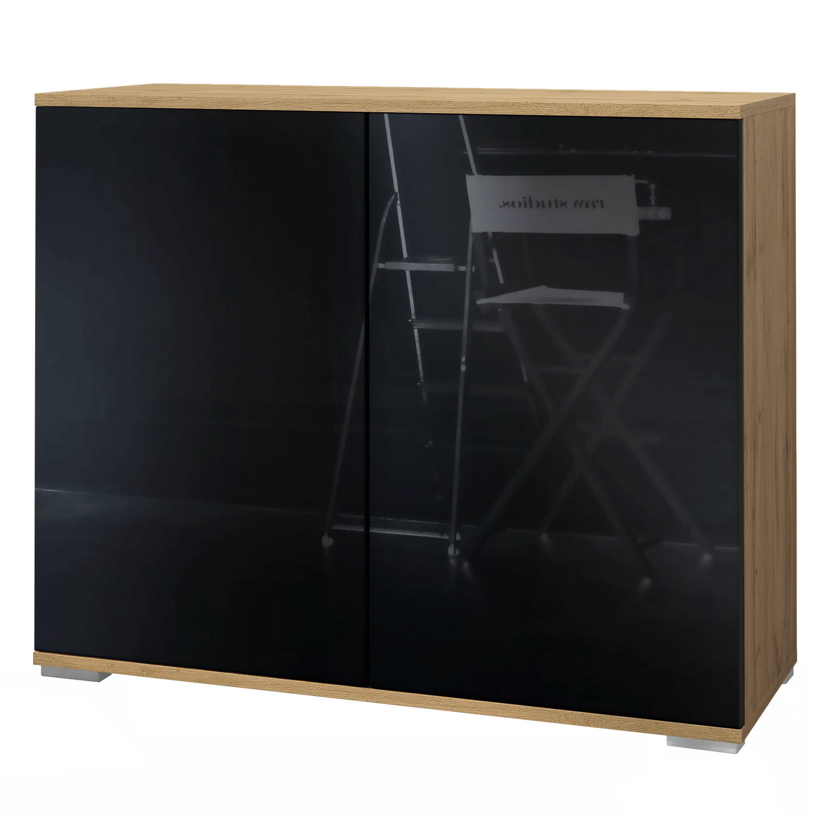 Vladon Kommode Schwarz Hochglanz 92.5x75.5x35 cm