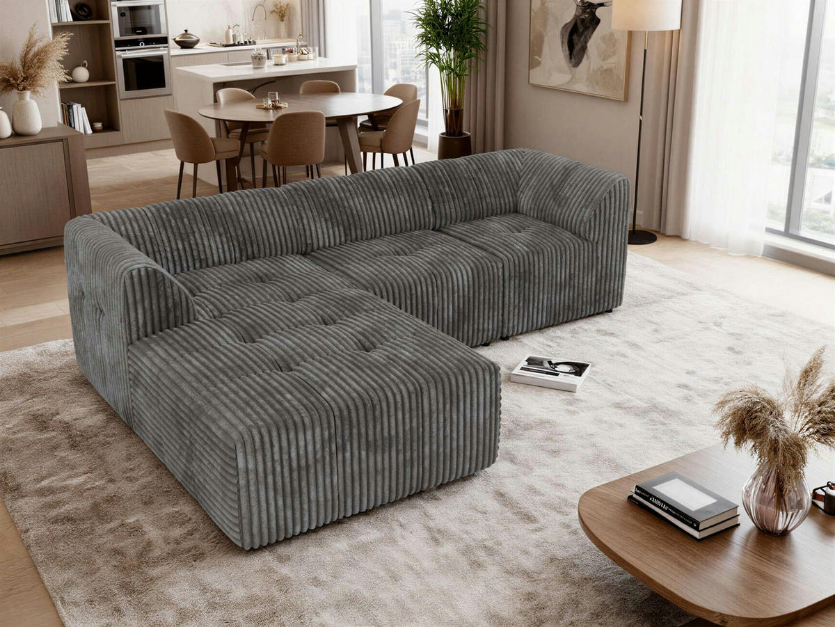 ROHOVÁ SEDAČKA VORITA L 3M - Šedá Manšestr - Vlevo - šedá/černá, textil/plast (267/176cm) - MKS