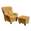 OHRENSESSEL mit HOCKER, hoher Sitzkomfort durch Wellenunterfederung B90/H98/T76 cm, Cord Gold Ockergelb / 18022 - Currygelb/Goldfarben, Holz/Textil (90/98/76cm) - luma-home