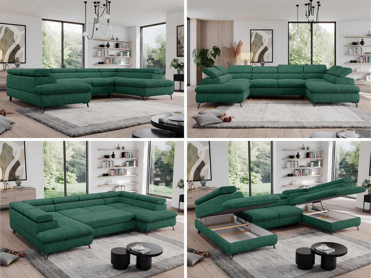 WOHNLANDSCHAFT PEDRO U Struktur Türkis - Türkis/Schwarz, Textil/Metall (346/76/208cm) - MKS