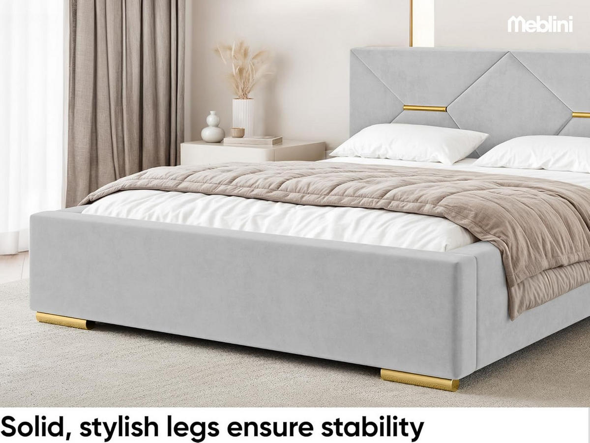 BETT LIZZY - Goldfarben/Hellgrau, Holzwerkstoff (160/200cm) - Meblini