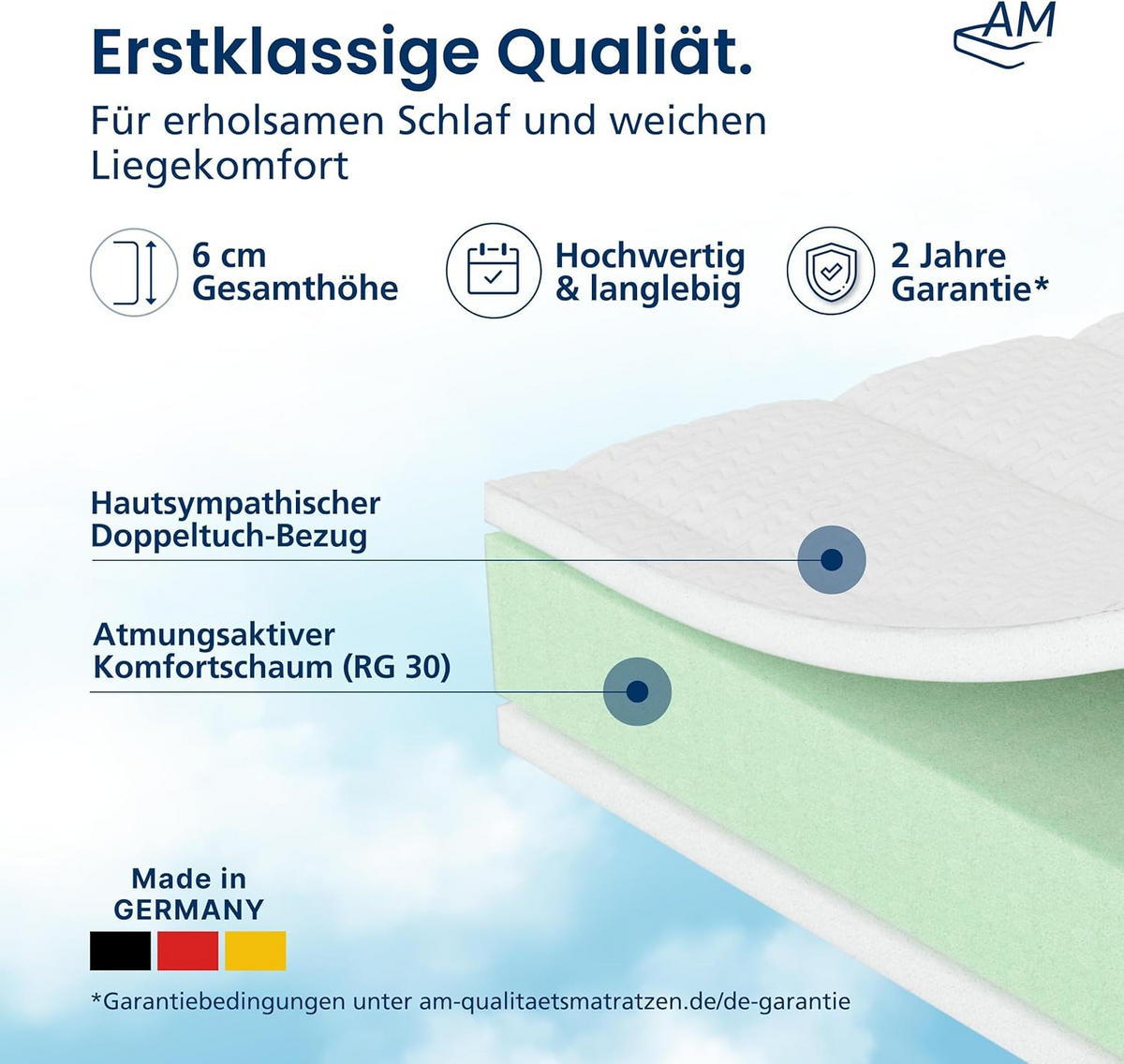 DĚLENÁ VRCHNÍ KOUTKA Comfort 160/200 cm - výška 6 cm - bílá, textil (160/200cm) - AM Qualitätsmatratzen
