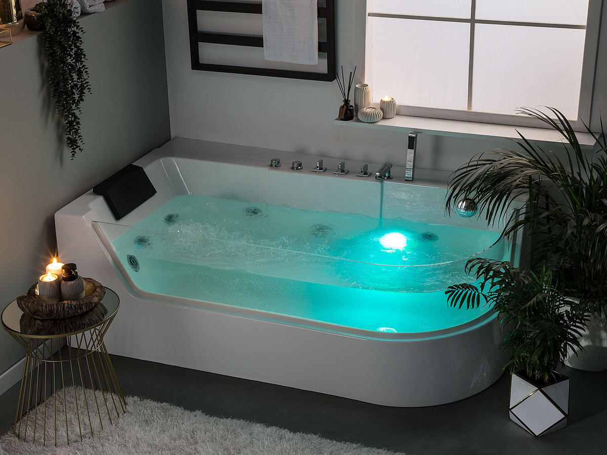 WHIRLPOOL BADEWANNE mit LED 80x170x59 cm weiß Acuario - Weiß, Kunststoff (80/59/170cm) - Beliani