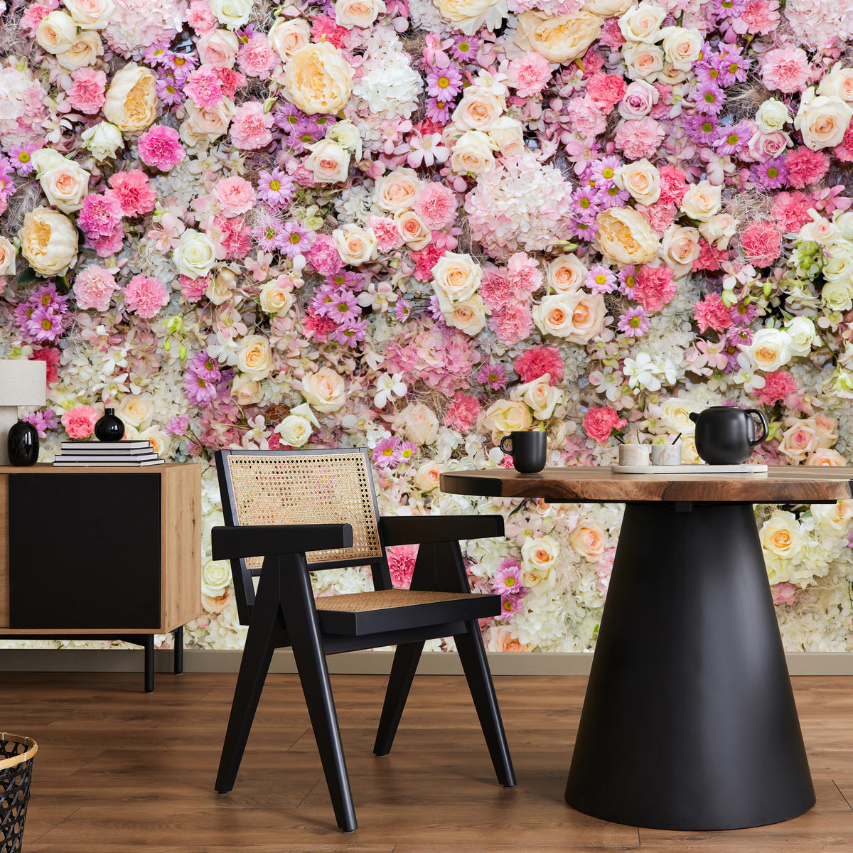 FOTOTAPETE für Schlafzimmer Rosen Pfingstrosen Blumenvielfalt Boho 450x315 - Beige/Gelb, Papier (450/315cm) - Muralo