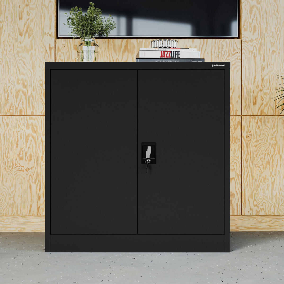 METALLSCHRANK mit Schloss für Büro und Werkstatt BEATA D600 - Schwarz, Metall (93/90/60cm) - Jan Nowak