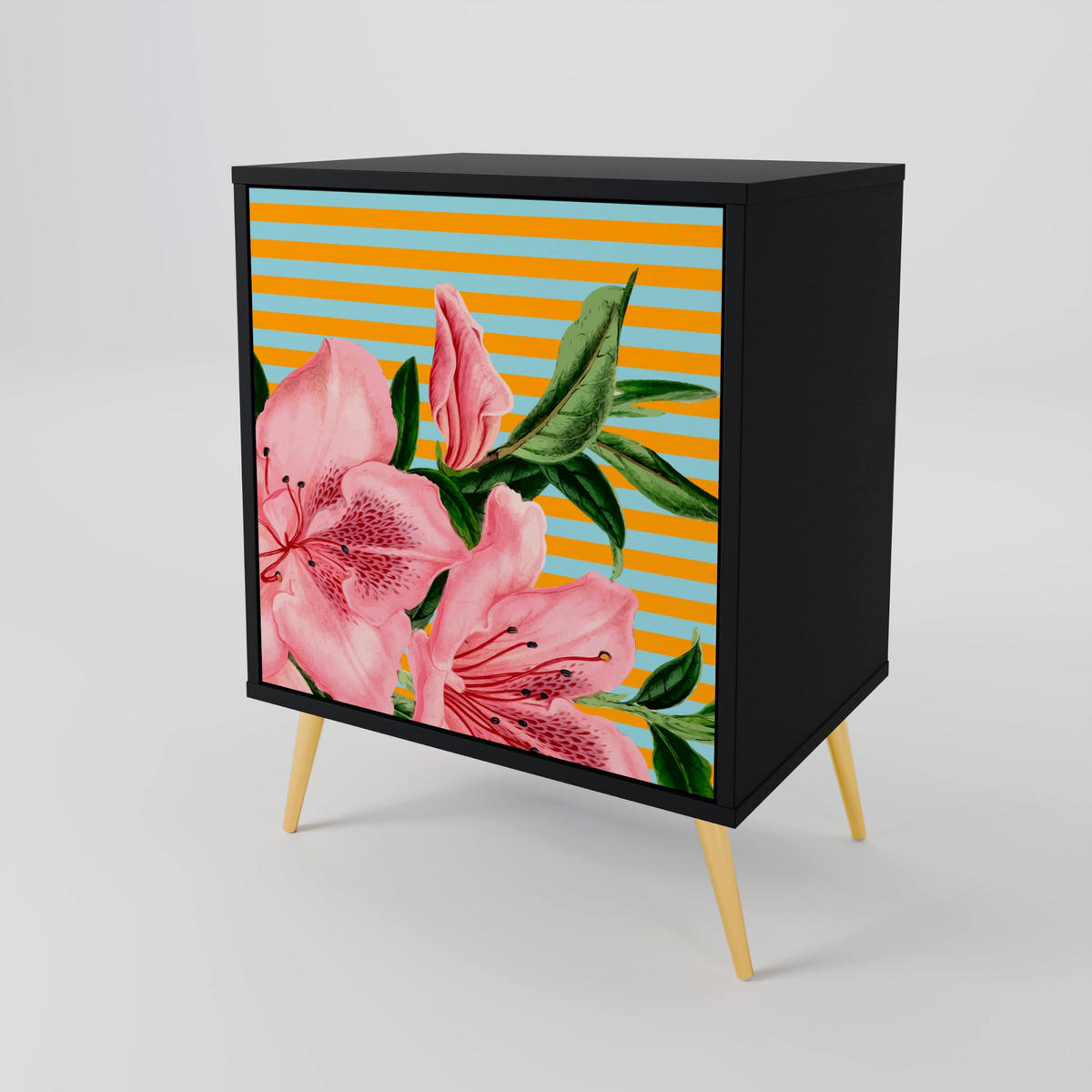 SIDEBOARD FRAGILE BEAUTY, Schwarz, 57,5x42x67,5 cm, Schwarze Metall-Rahmenfüße - Multicolor/Schwarz, Holzwerkstoff/Metall (57.5/67.5/42cm) - SpaceRebels