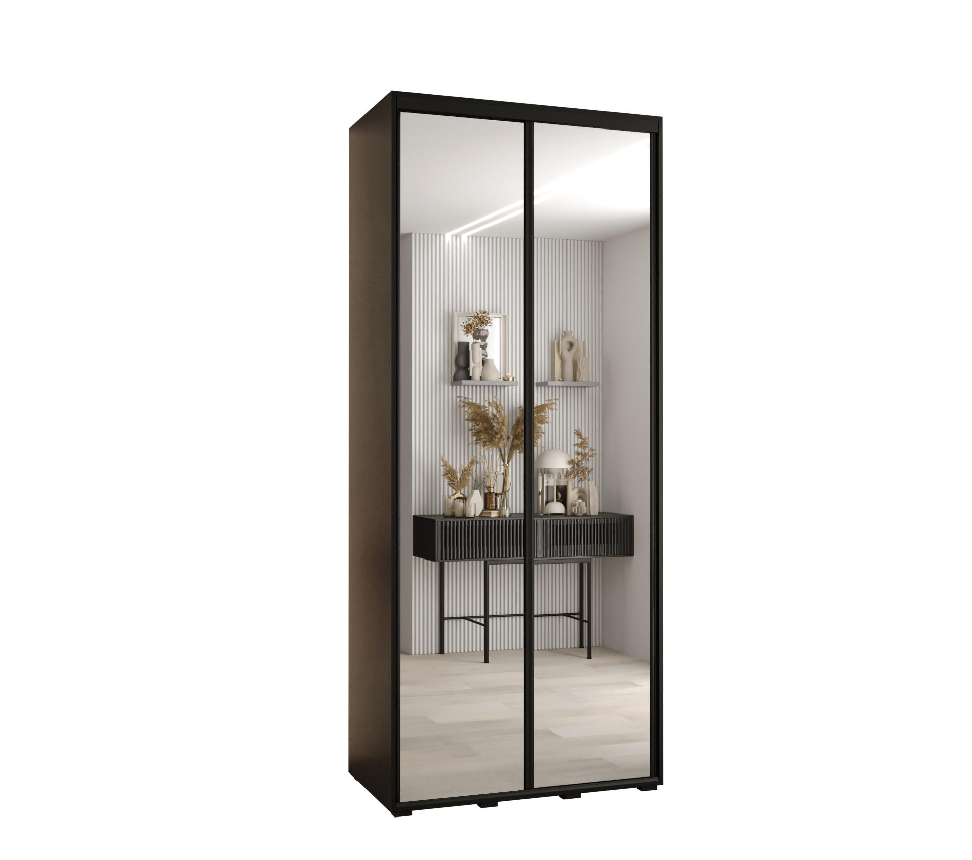 Abiks Möbel Schwebetürenschrank Schwarz 110x235x60 cm