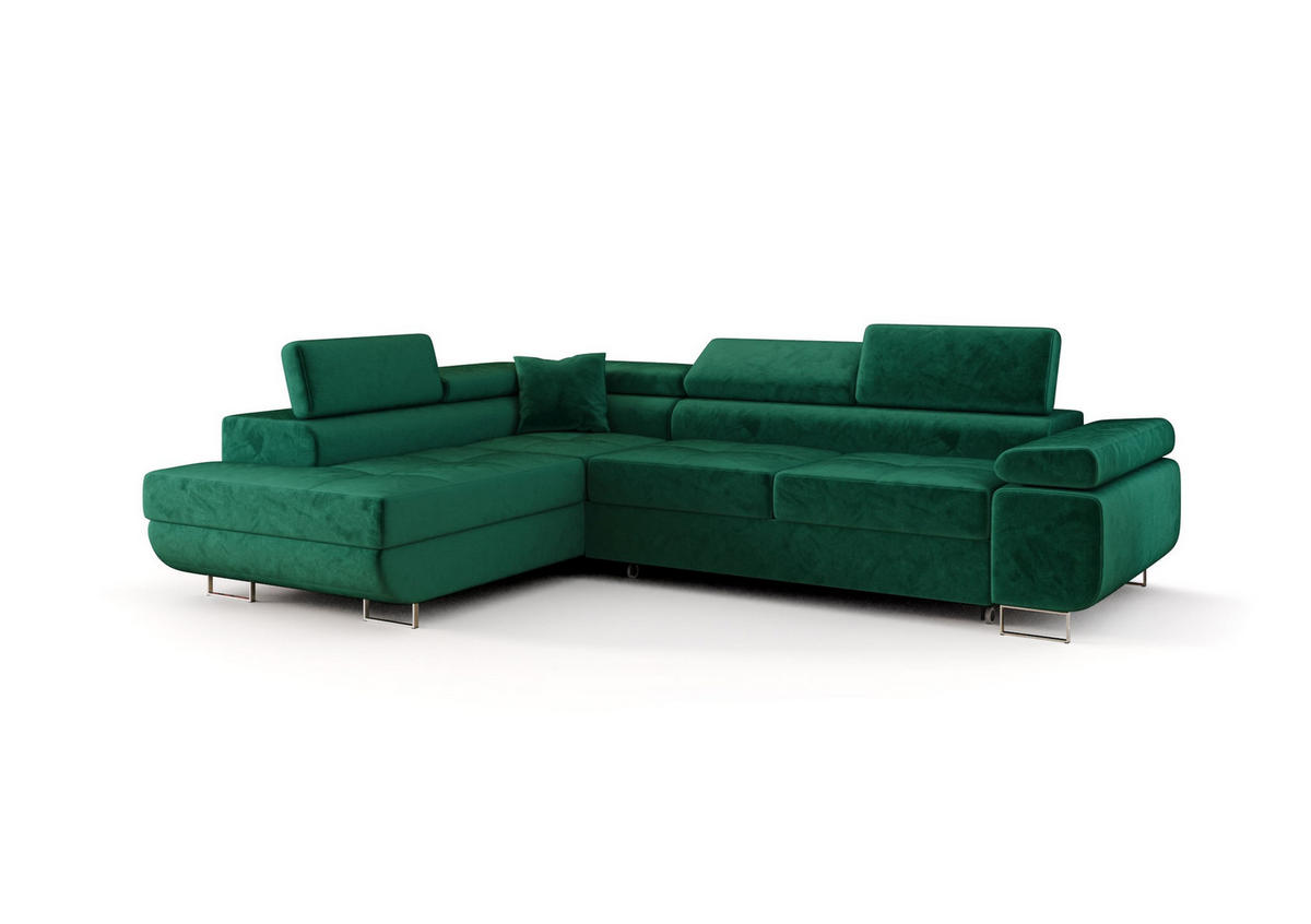 ECKSOFA EMILY mit Schlaffunktion Monolith 37 Links - Grün, Textil (275/200cm) - Bedante