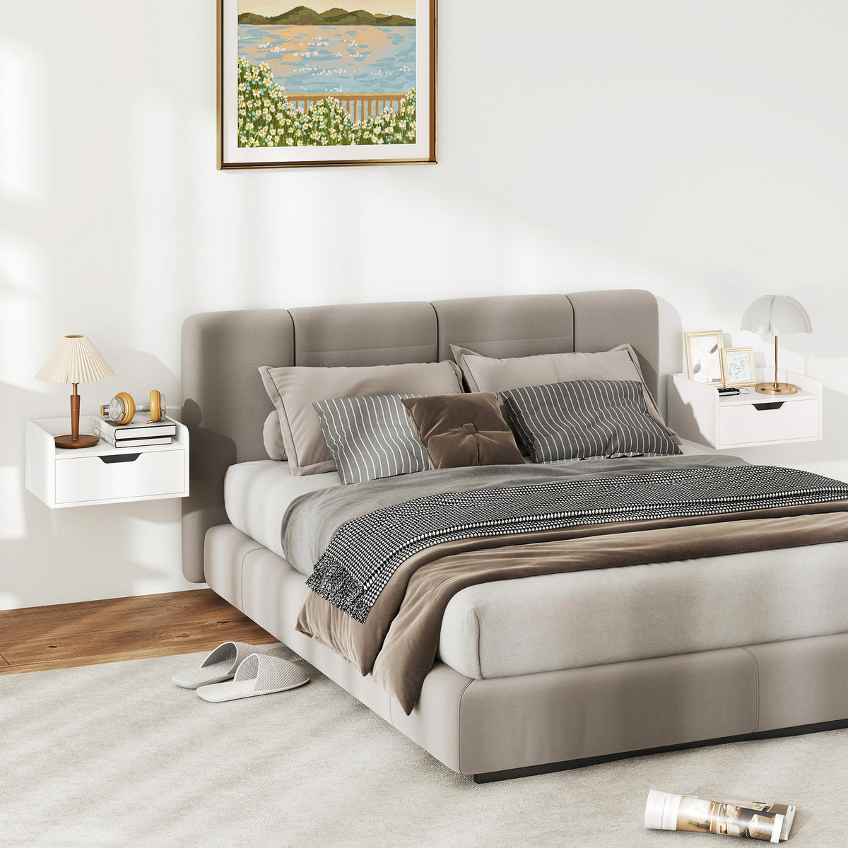 NACHTSCHRANK 2er-Set DE-12966 Schublade und erhöhte Kante Holzoptik - Weiß, Holzwerkstoff (30/19.5/40cm) - ComfortXL