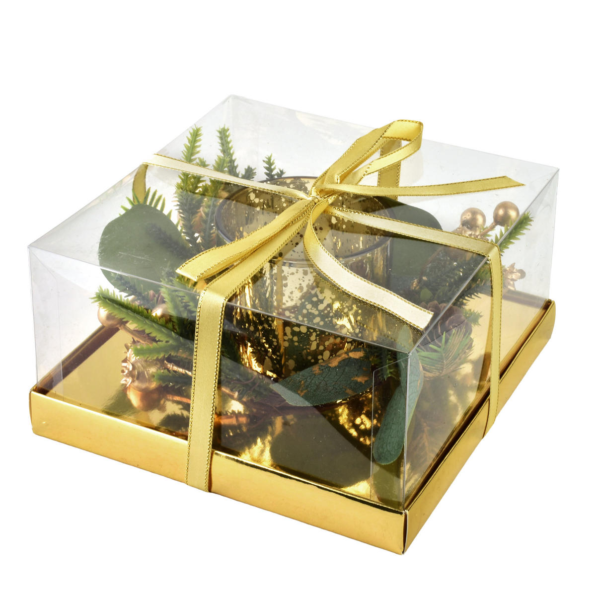 KERZENHALTER Santa Lila Gold 7x7x8 cm Glas - Goldfarben, Glas (7/8/7cm) - Mondex