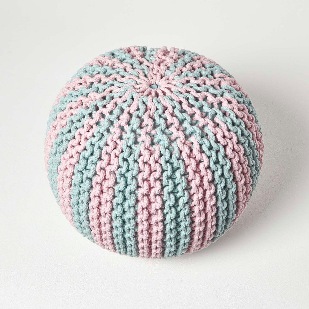STRICKPOUF rund, blau-rosa gestreift, 50/50/40 cm - Hellblau, Textil (50/40/50cm) - Homescapes