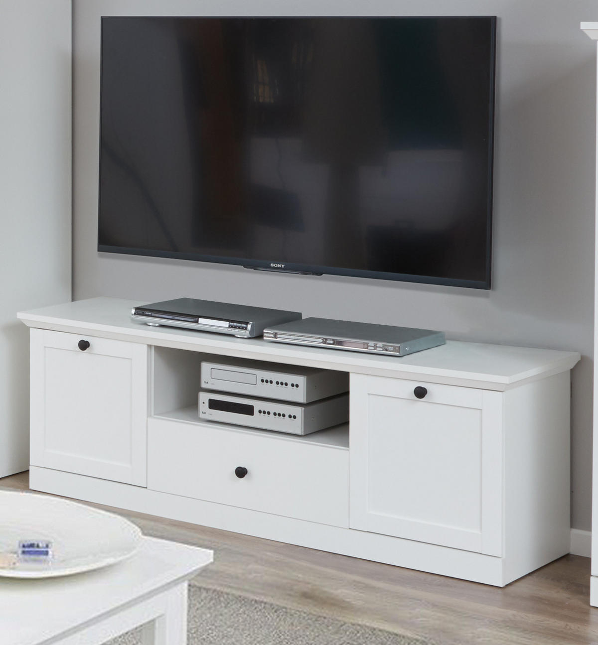 TV-LOWBOARD weiß 140 x 49 cm, Fernsehtisch im Landhaus-Stil - Silberfarben/Weiß, Holzwerkstoff/Metall (41/49/140cm) - Top.Furn