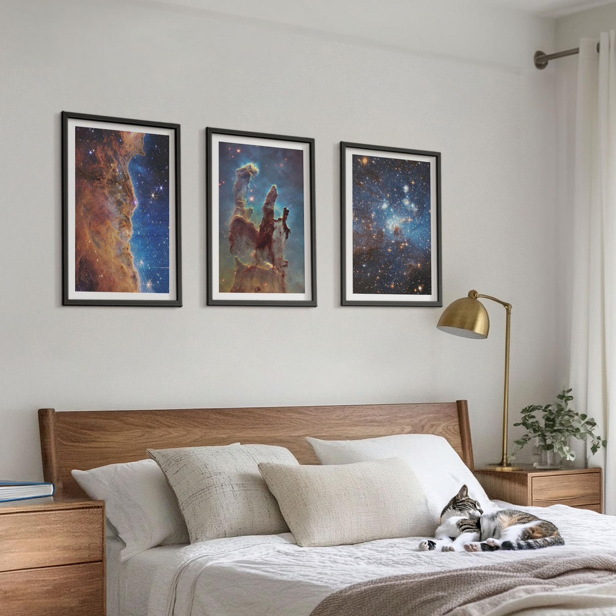 BILDER SET 3er Set - 40x60 cm Schwarzer Rahmen - Weltraumlandschaften von Galaxien - Schwarz, Kunststoff (40/60cm) - TULUP